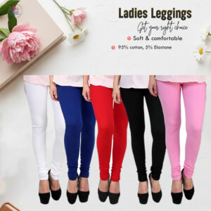 Pack of 5 Pcs  Women Basic Solid Color Cotton Full Length Leggings ( ডেলিভারি ফ্রি ) ( Black, white , Blue, pink, Grey color )