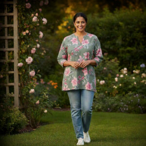 1 pcs ( Style-2 ) Women’s Ladies ¾ Sleeve Soft Floral Casual Top Dress