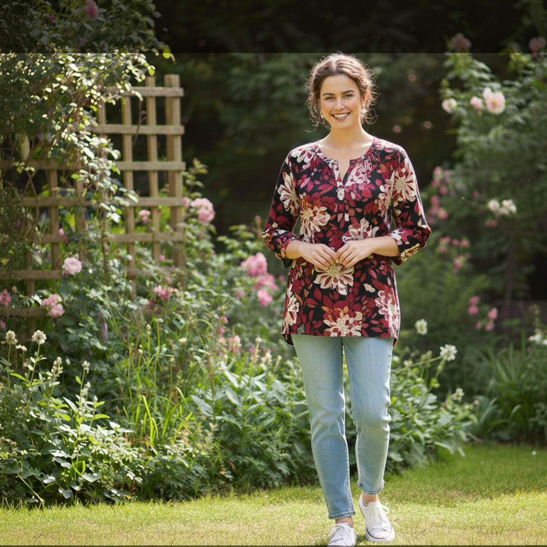 1 pcs ( Style-6 ) Women’s Ladies ¾ Sleeve Soft Floral Casual Top Dress