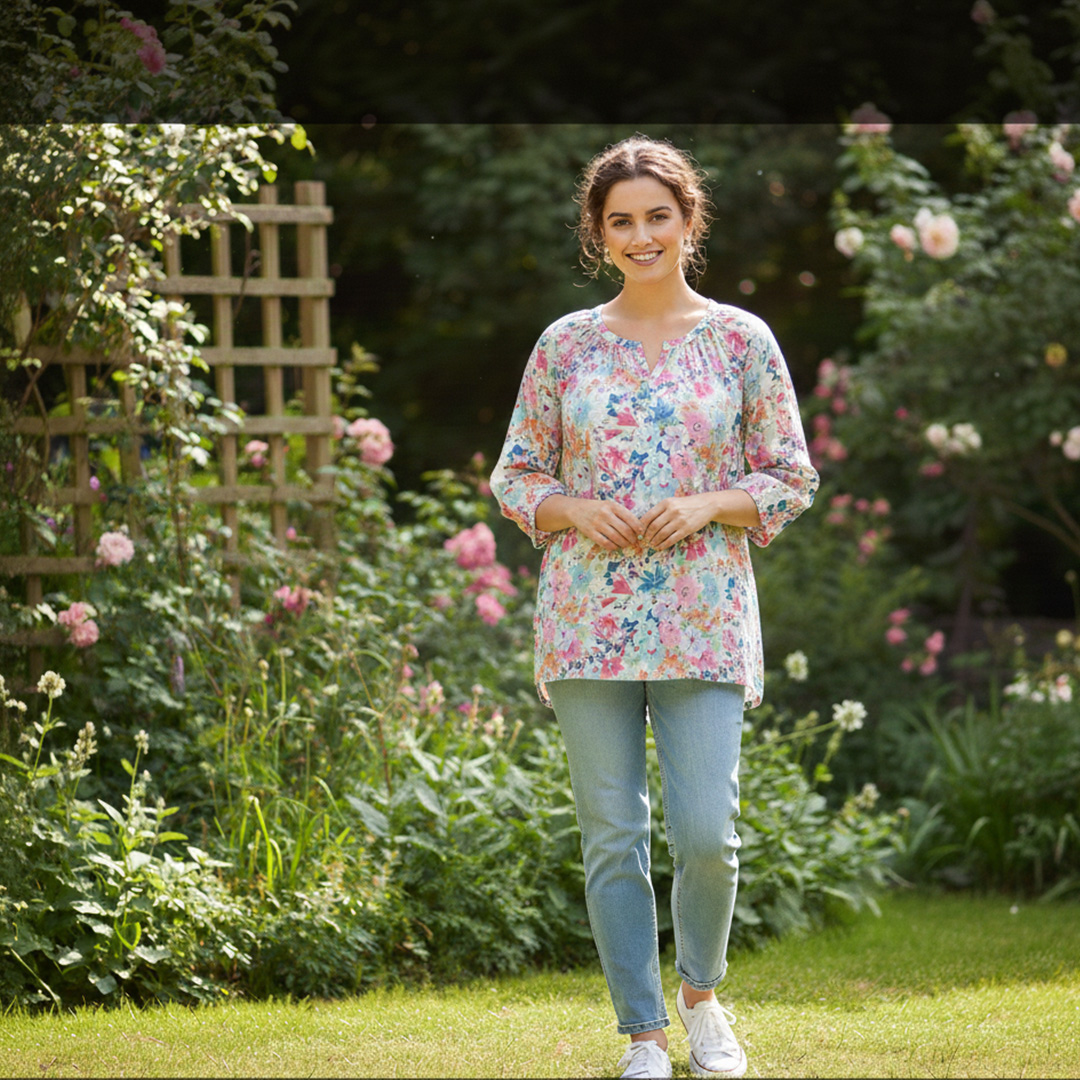 1 pcs ( Style-7 ) Women’s Ladies ¾ Sleeve Soft Floral Casual Top Dress